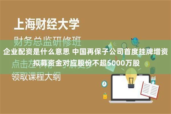 企业配资是什么意思 中国再保子公司首度挂牌增资 拟募资金对应股份不超5000万股