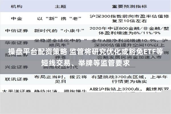操盘平台配资策略 监管将研究优化或豁免ETF等短线交易、举牌等监管要求